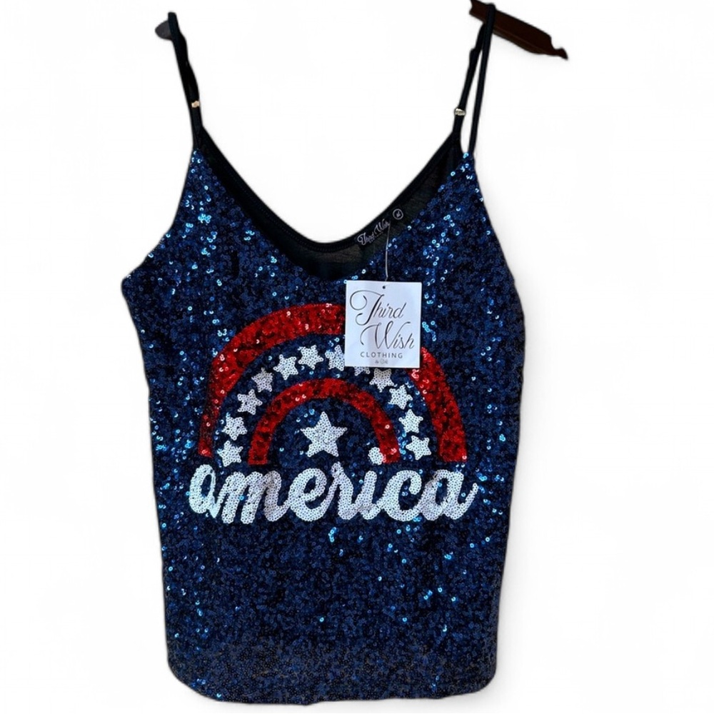 FRED MEYER - Red White & Blue America sequence Tank Top Blouse / Size XL